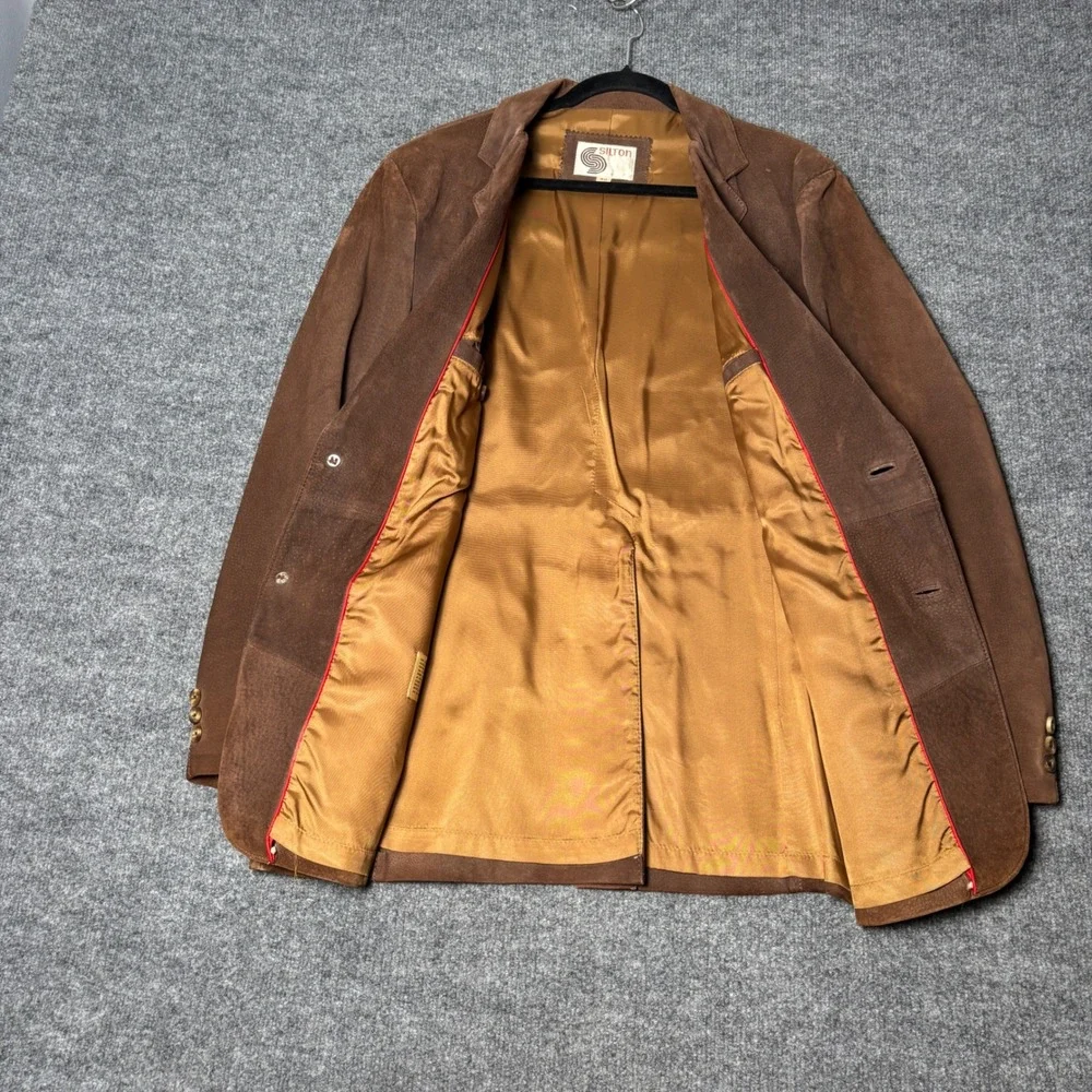 Vintage Silton Mens 40 Brown Suede Leather Western Blazer Jacket Sport Coat - Picture 3 of 16